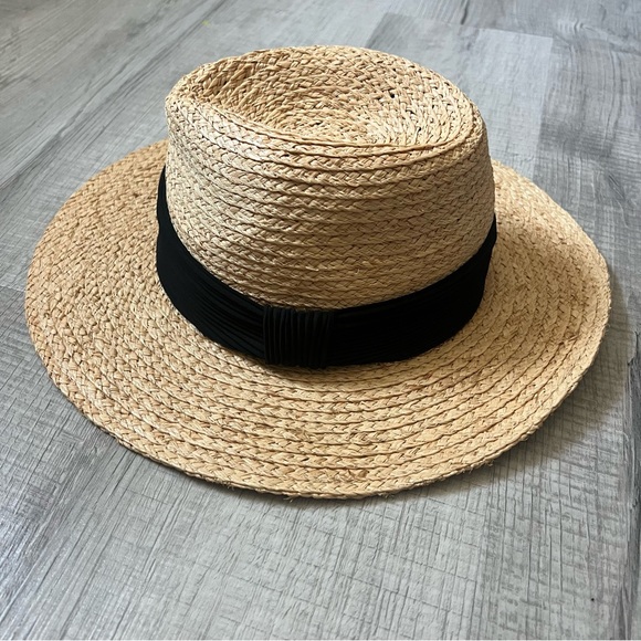 NEW & OTHER STORIES Grosgrain-Trimmed Straw Hat Tan Natural Black - Picture 4 of 11